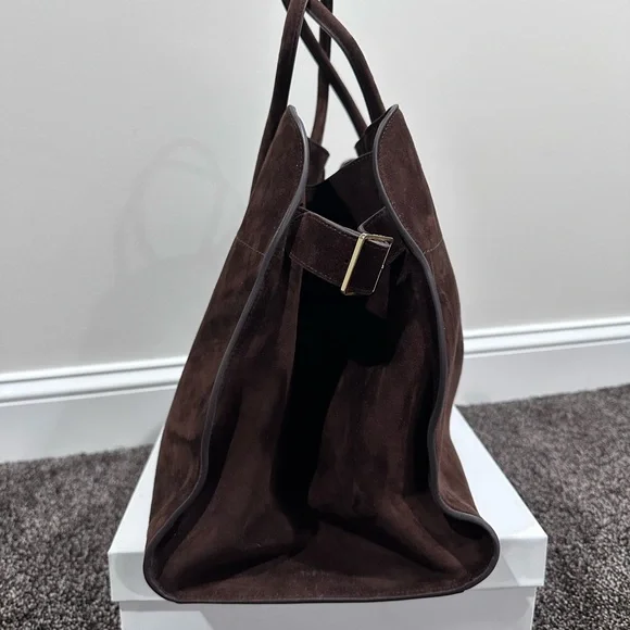 The Row Soft Margaux 17 Brown Suede Leather Top Handle Bag - Picture 5 of 16